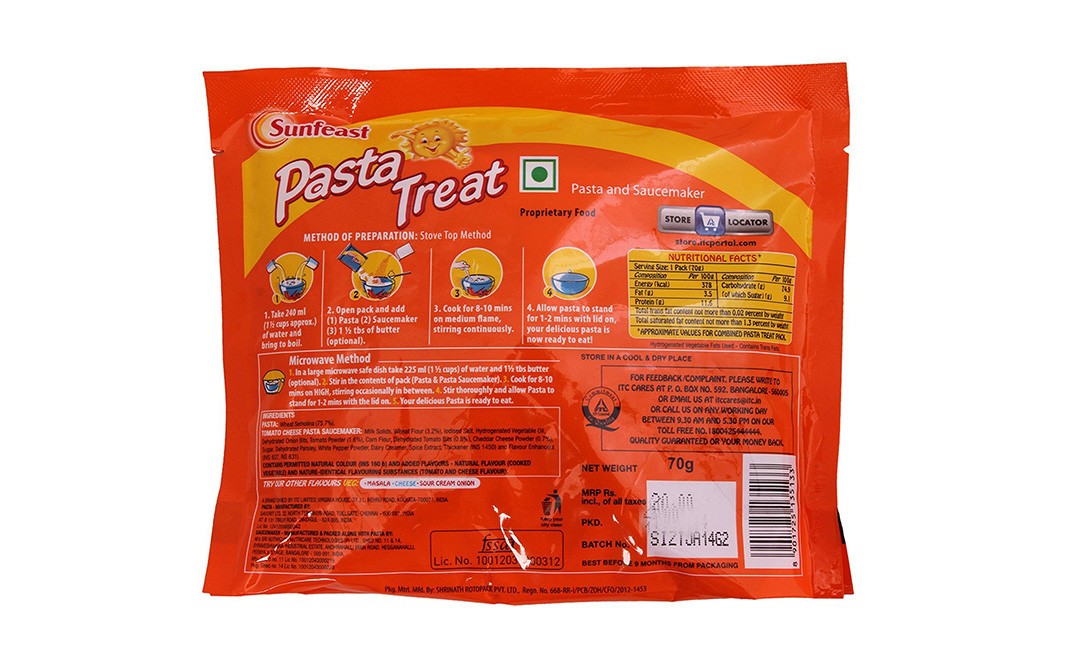 Sunfeast Pasta Treat Tomato Cheese   Pack  70 grams
